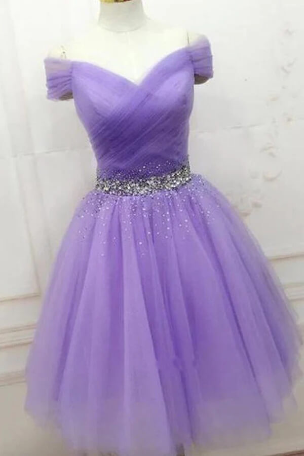 Burgundy Tulle Off-the-Shoulder Homecoming Dresses, Short Party Dress