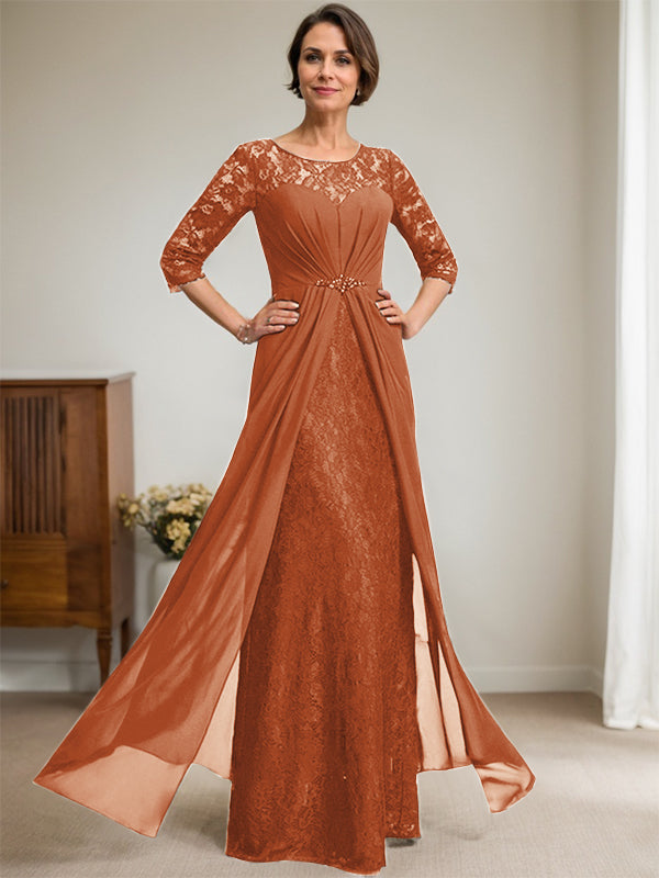 Vestido de gasa con encaje, ilusión, corte A, largo hasta el suelo, para madre de la novia, con volantes y cuentas