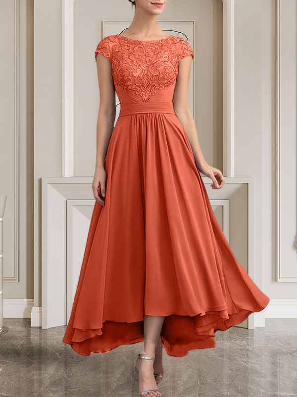 Vestido de gasa con encaje y lentejuelas para madre de la novia, corte A, largo hasta el suelo