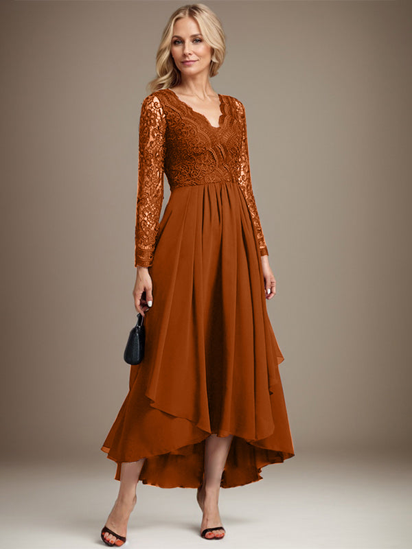 A-Linie V-Ausschnitt Asymmetrisches Chiffon-Kleid für die Brautmutter