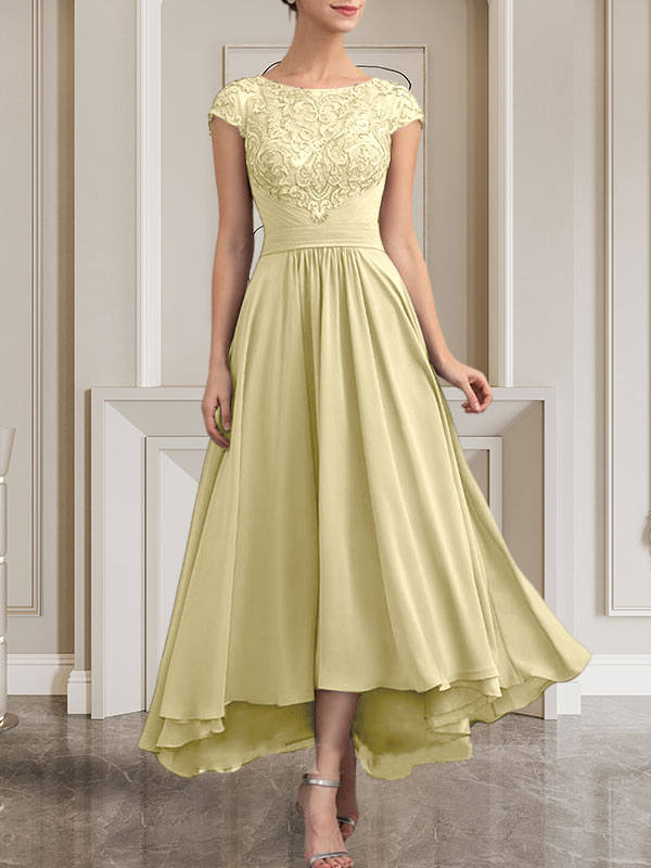 Vestido de gasa con encaje y lentejuelas para madre de la novia, corte A, largo hasta el suelo