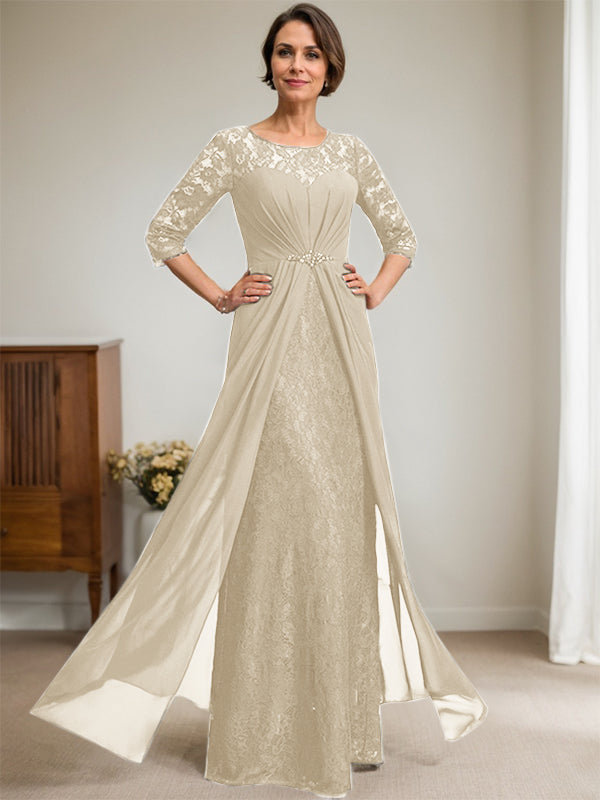 Vestido de gasa con encaje, ilusión, corte A, largo hasta el suelo, para madre de la novia, con volantes y cuentas