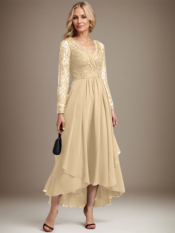A-Linie V-Ausschnitt Asymmetrisches Chiffon-Kleid für die Brautmutter