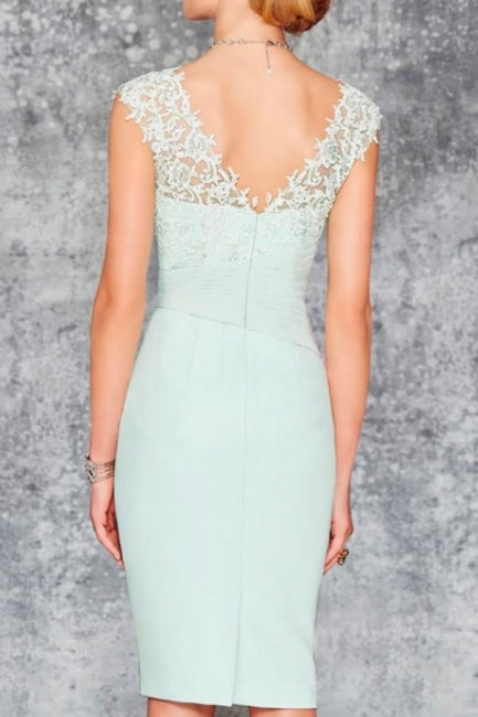 Encantador vestido corto de gasa color menta con encaje para madre de la novia con chaqueta