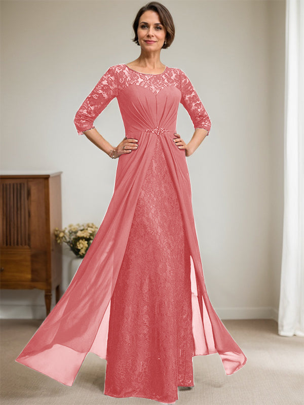 Vestido de gasa con encaje, ilusión, corte A, largo hasta el suelo, para madre de la novia, con volantes y cuentas
