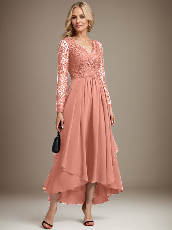 A-Linie V-Ausschnitt Asymmetrisches Chiffon-Kleid für die Brautmutter