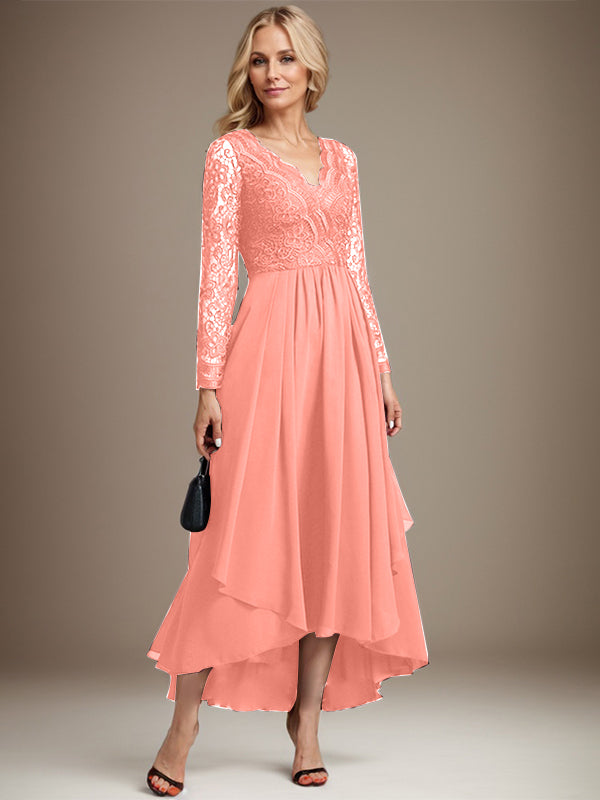A-Linie V-Ausschnitt Asymmetrisches Chiffon-Kleid für die Brautmutter