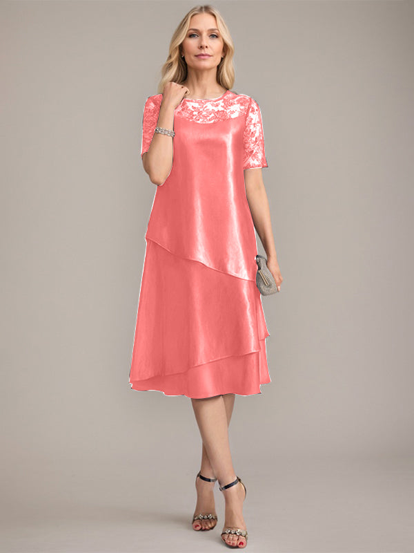 A-Line Scoop Knee-Length Mother of the Bride Dress With Applique & Sequins