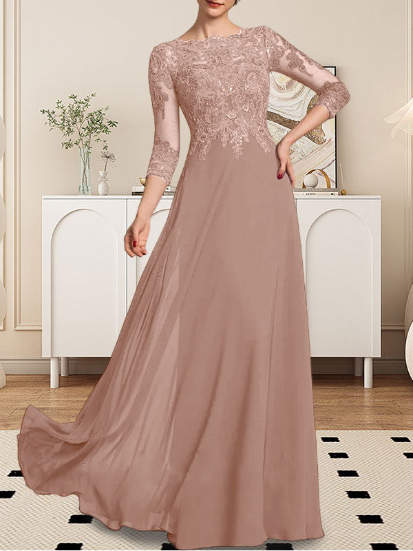 Vestido de gasa con encaje y lentejuelas para madre de la novia, corte A, largo hasta el suelo
