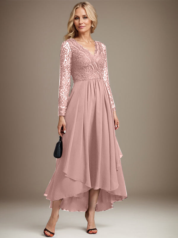 A-Linie V-Ausschnitt Asymmetrisches Chiffon-Kleid für die Brautmutter