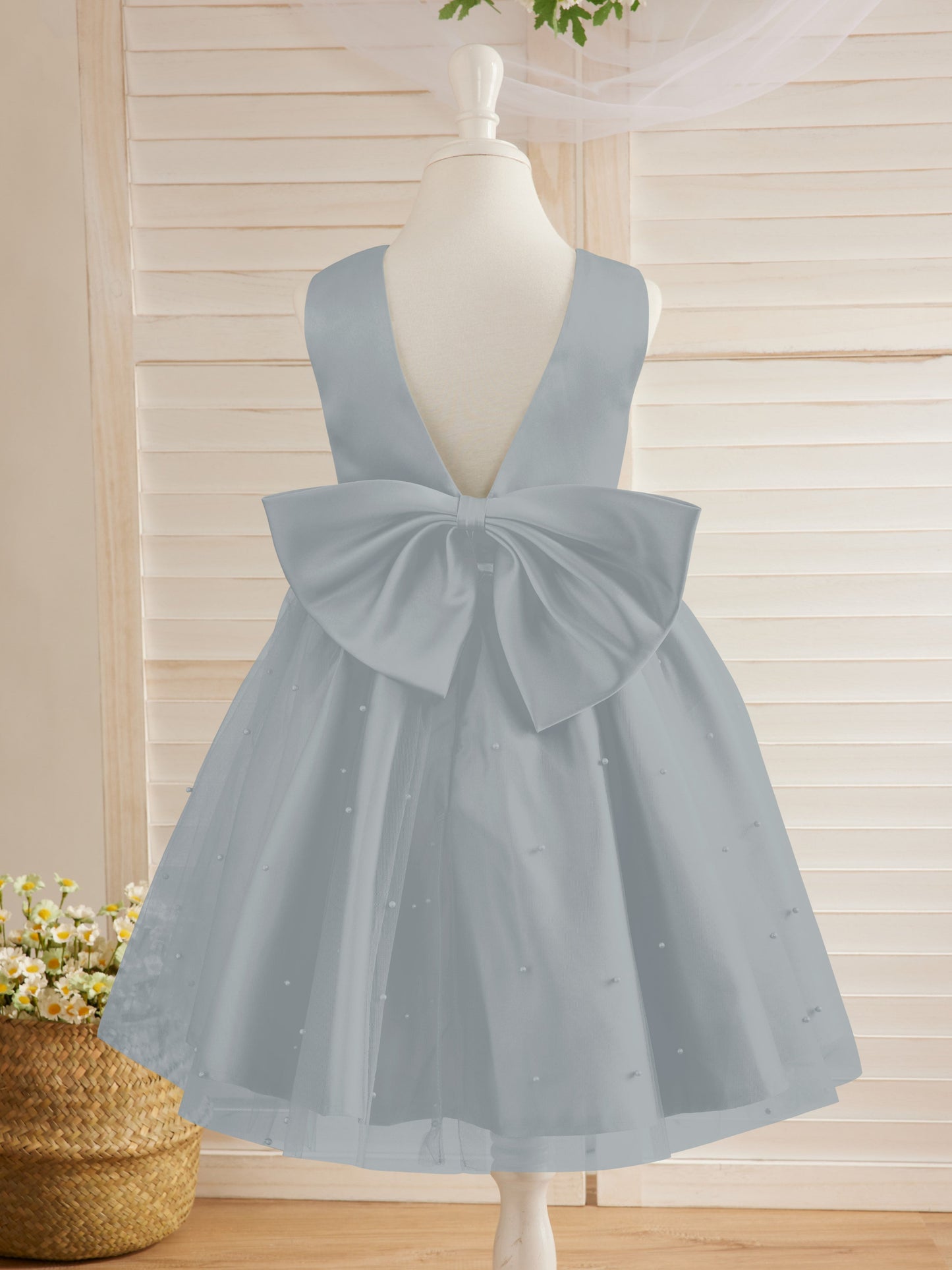 Ball-Gown/Princess Satin Tulle Knee-length Flower Girl Dress