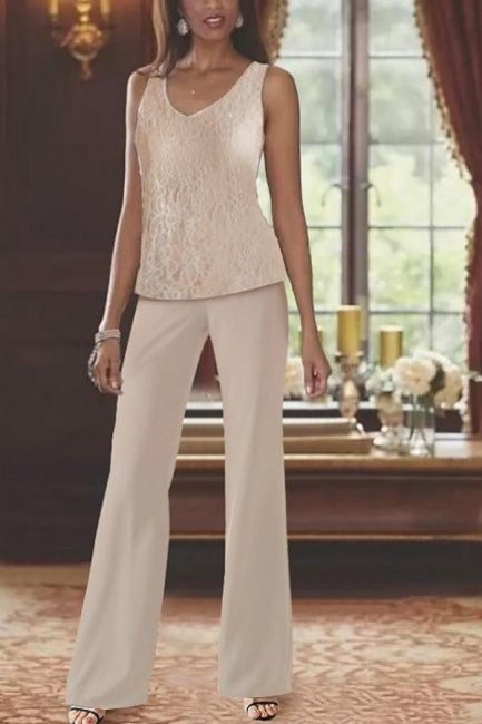 Elegantes trajes de pantalón de encaje para mujer, traje de madre de la novia