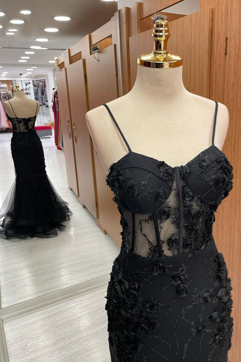 Vestido de fiesta largo de tul con apliques de sirena y tirantes de corazón