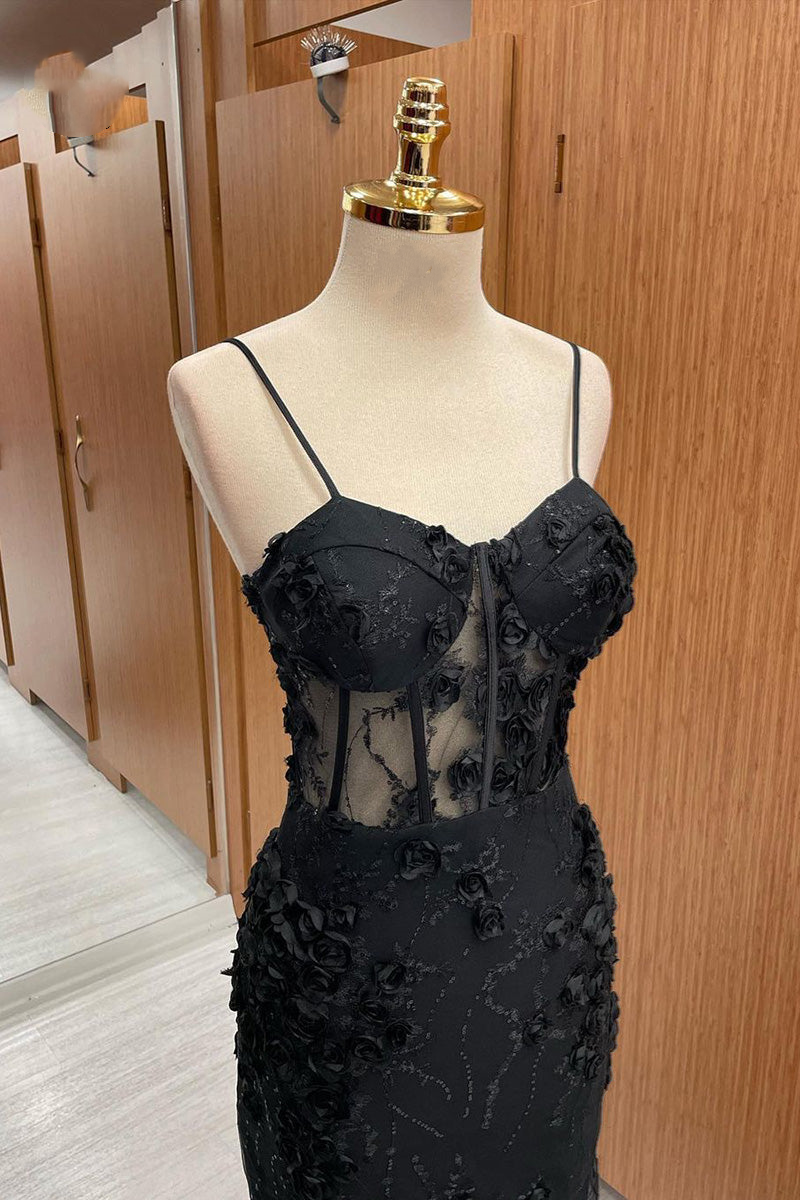 Vestido de fiesta largo de tul con apliques de sirena y tirantes de corazón