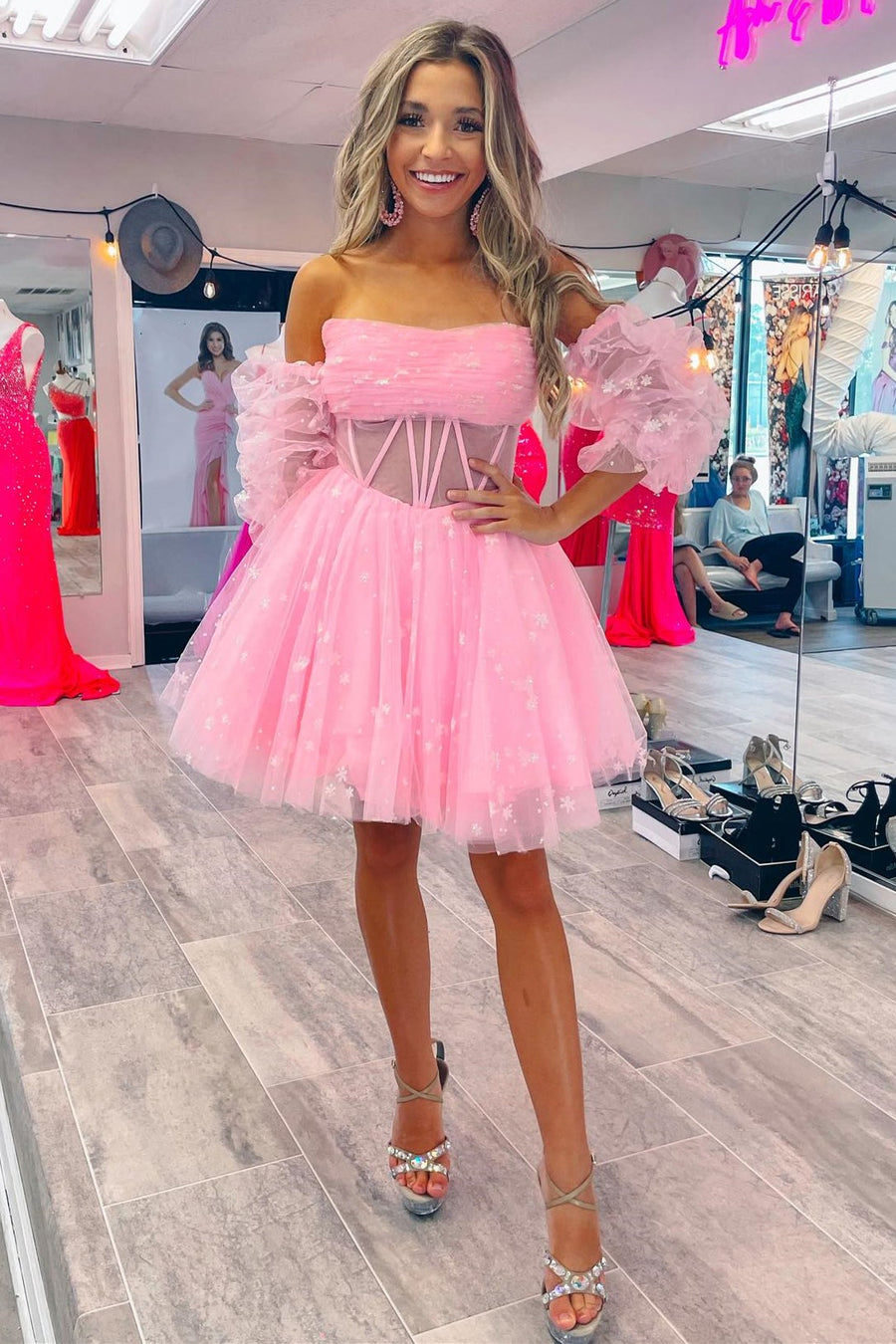 Vestido de fiesta de tul plisado con corte A