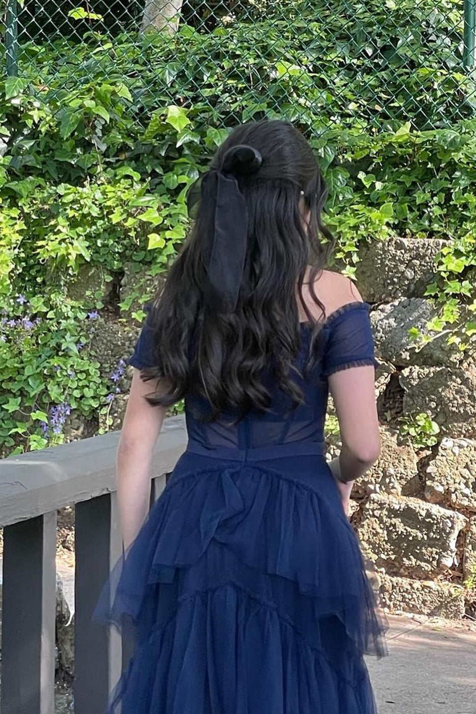 Roycebridal Wilma | Vestido de fiesta de tul negro escalonado con hombros descubiertos