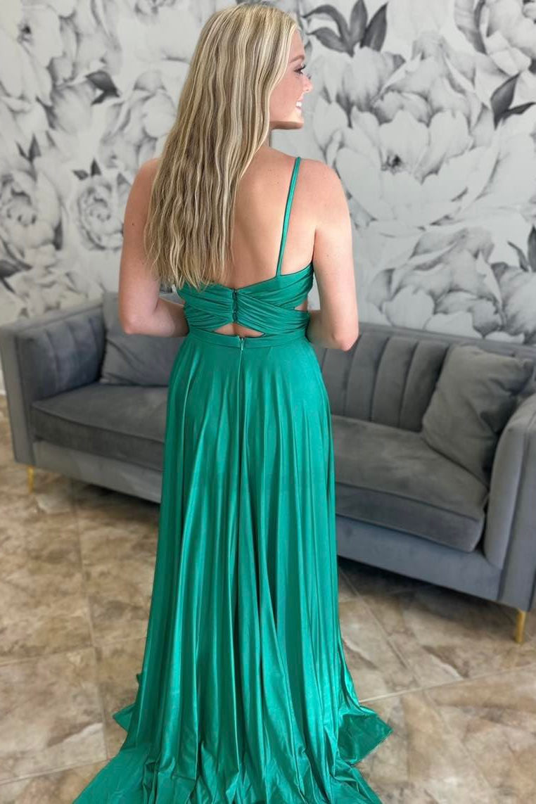 Vestido formal plisado de corte A verde esmeralda