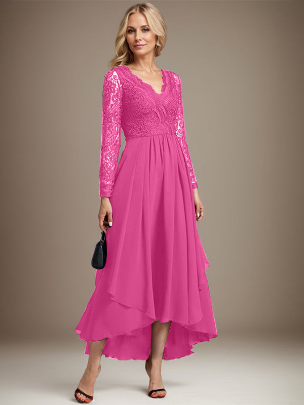 A-Linie V-Ausschnitt Asymmetrisches Chiffon-Kleid für die Brautmutter