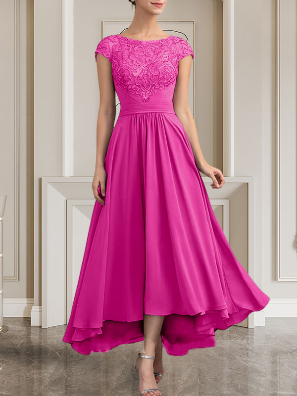 Vestido de gasa con encaje y lentejuelas para madre de la novia, corte A, largo hasta el suelo
