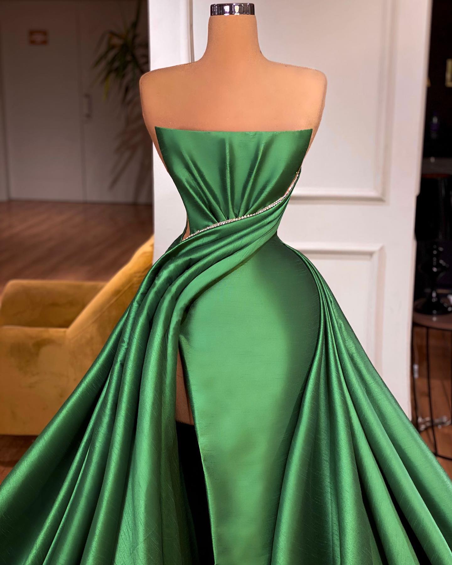 Glamorous Long A-line Strapless Split Front Sleeveless Prom Dress