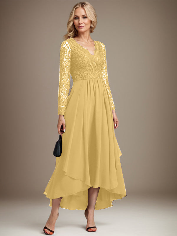 A-Linie V-Ausschnitt Asymmetrisches Chiffon-Kleid für die Brautmutter
