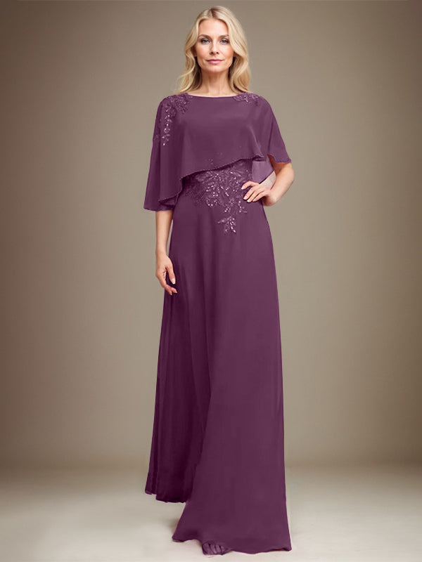 Vestido de gasa con encaje y lentejuelas para madre de la novia, corte A, largo hasta el suelo
