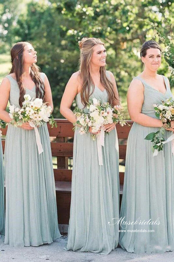 Graue Chiffon Klassische A-Linie Brautjungfernkleider, Trauzeuginnenkleider