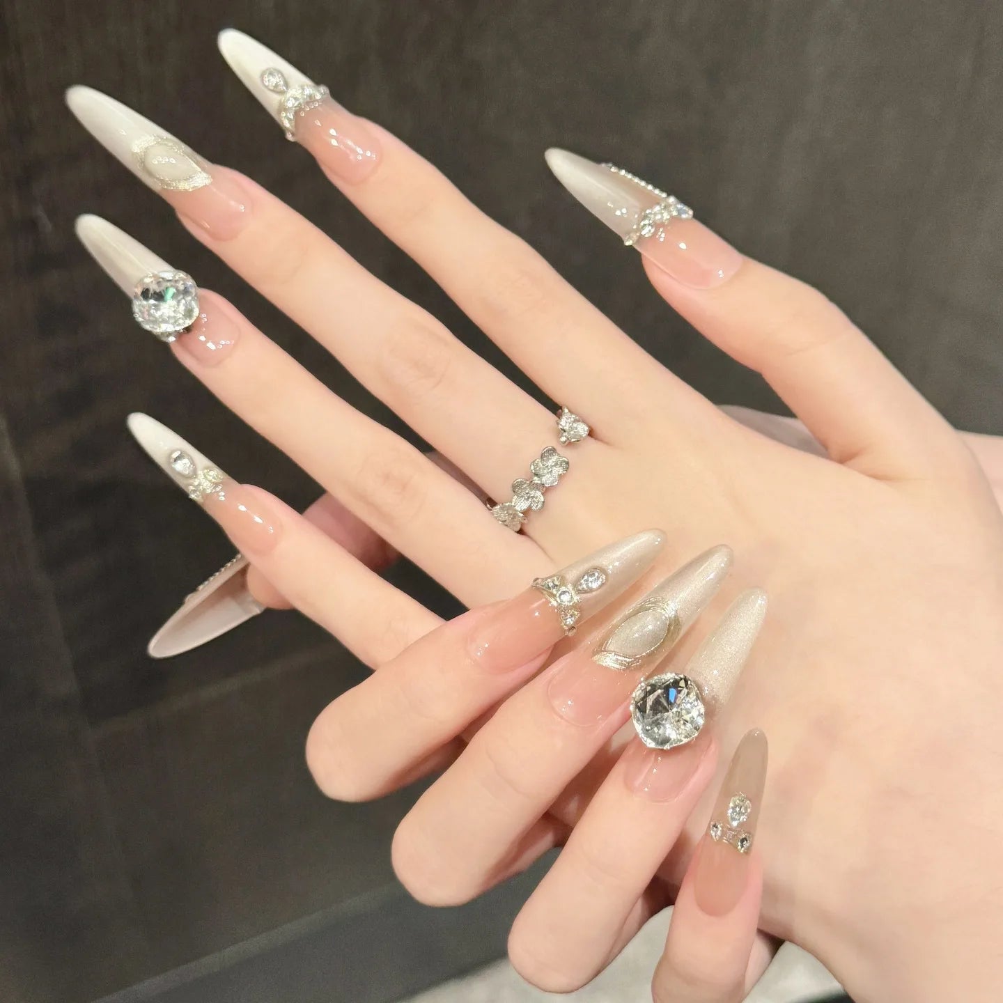 Puntas de uñas de presión larga con diamantes de imitación grandes de alta calidad, adornos para uñas de gel acrílico hechos a mano, personalizados