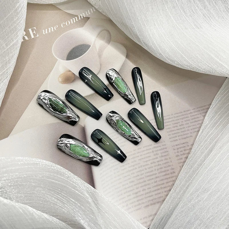 Green Hand Pressed Nail with Glue False Nails Manufacturers Acrylic Press on Nails