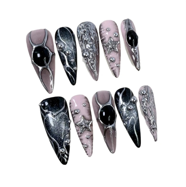 Pegatinas para uñas cortas con diseño de mariposa de metal irregular hechas a mano
