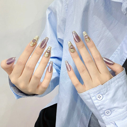 Süßer cooler Stil, schwarz-rosa, gemischtes Schleifen-Strass-Design, künstliche, handbemalte Kunstnägel zum Aufdrücken