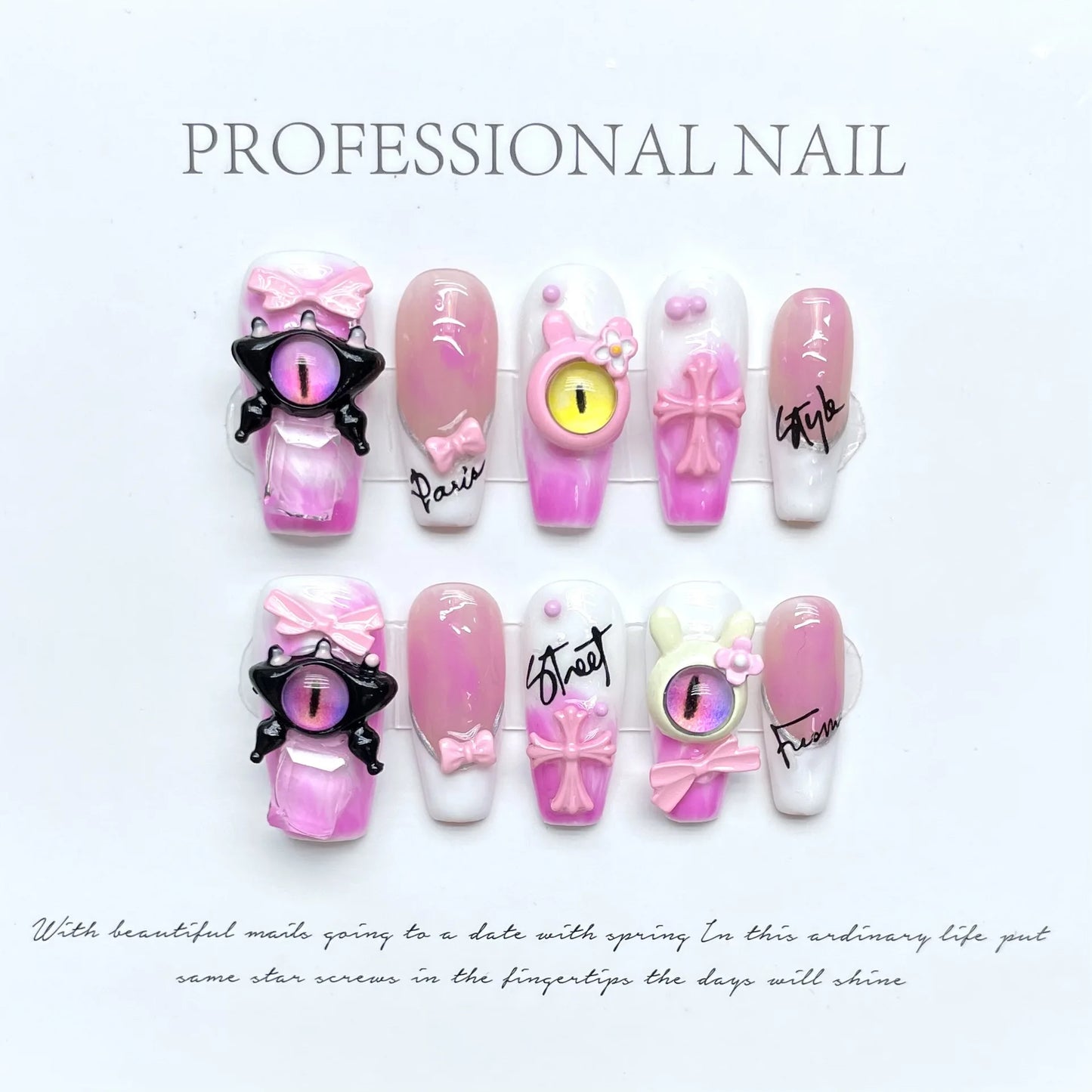 Uñas postizas de alta calidad, longitud media, cobertura total, lujosas, hechas a mano, con diamantes, para usar.