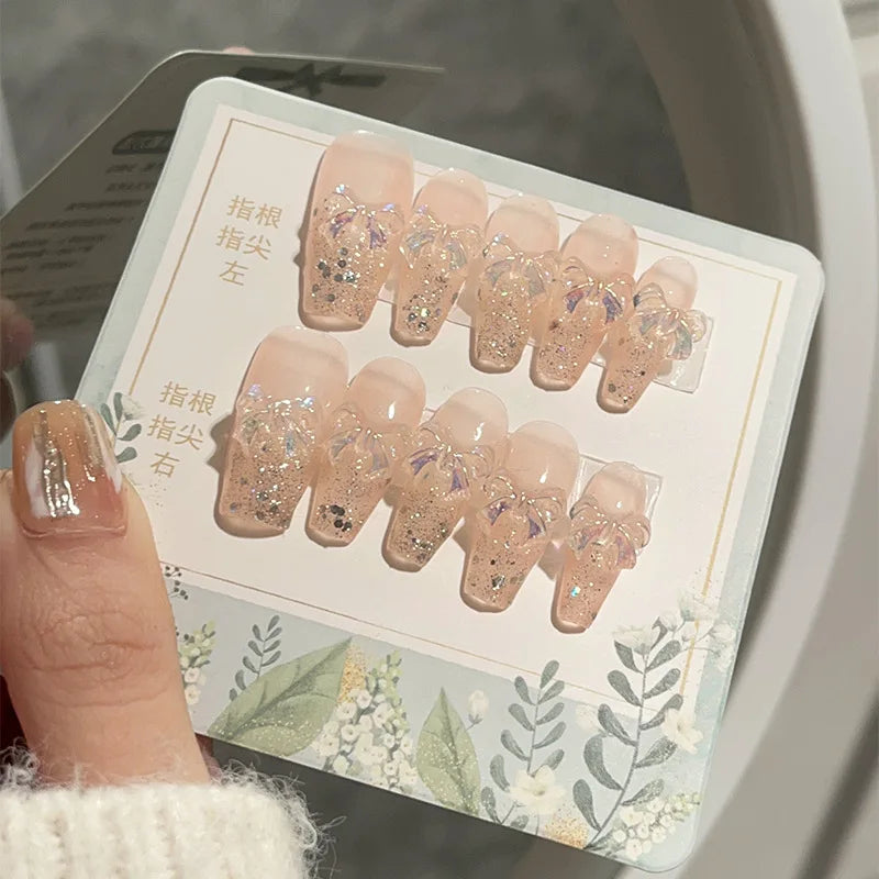 Pegatinas de uñas con purpurina Aurora Bow, uñas postizas desmontables, listas para usar, hechas a mano