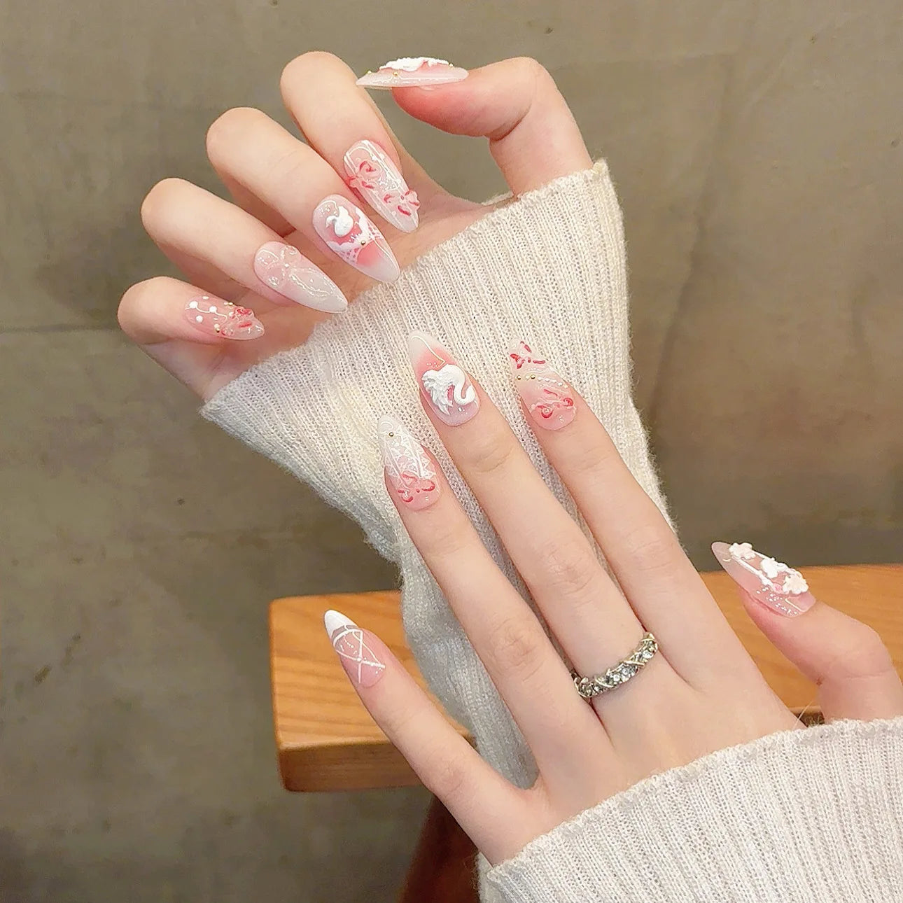 Uñas postizas ABS de moda, cobertura total, hechas a mano, largas y cortas, desmontables, a presión.