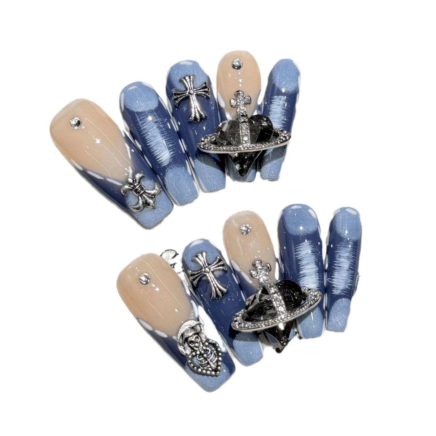 Fake Nails Blue Cool Style High Quality Acrylic False Nails Long Square Press on Nails