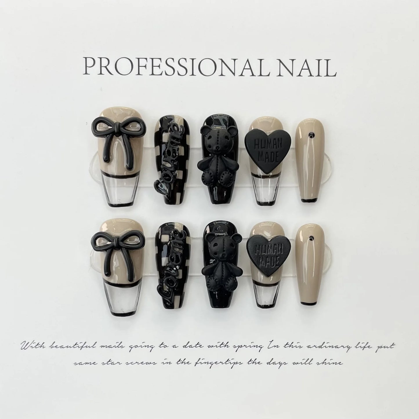Nuevo estilo 3D colorido francés diamantes de imitación uñas postizas hechas a mano