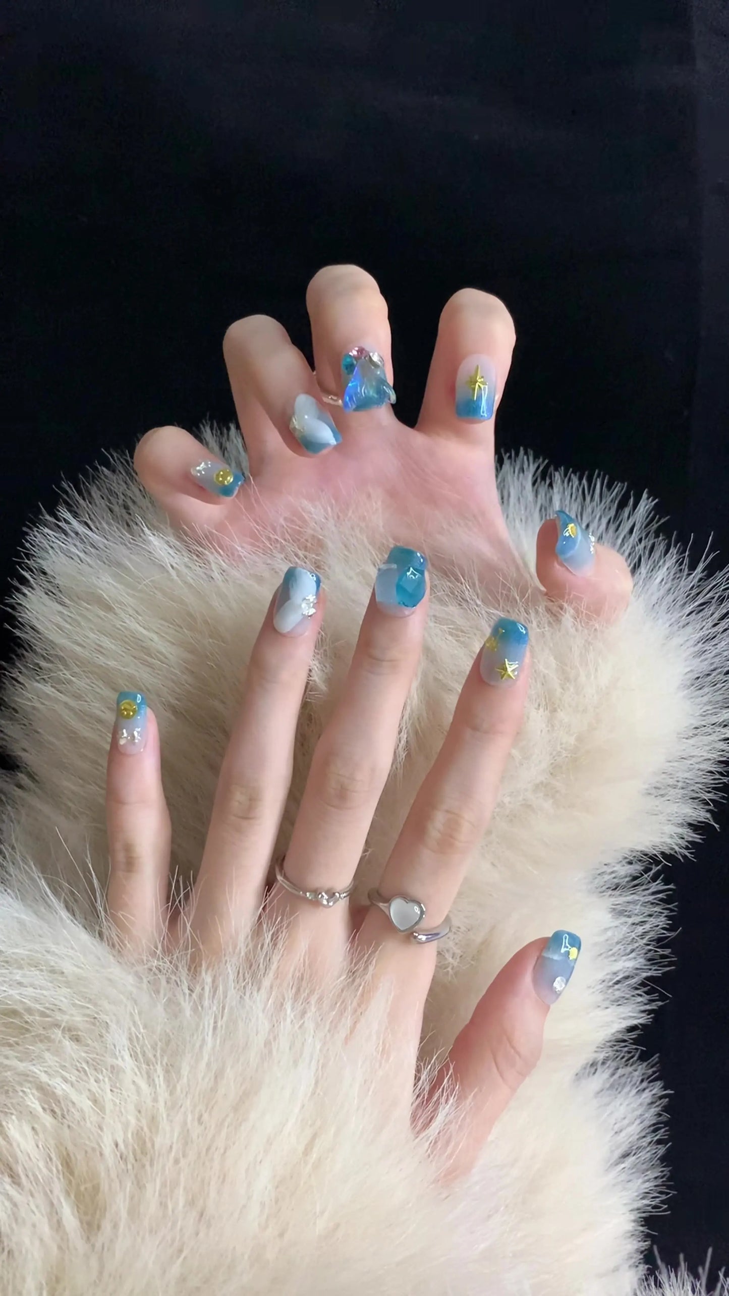 New Style Purely Handmade ABS Fully Transparent Summer Blue Mermaid Gel Artificial Nail Tips
