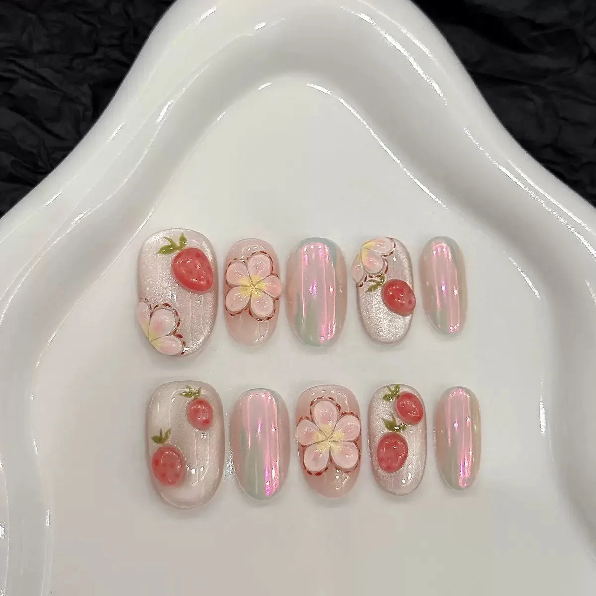 Uñas postizas acrílicas reutilizables, uñas postizas color nude, uñas postizas francesas almendradas