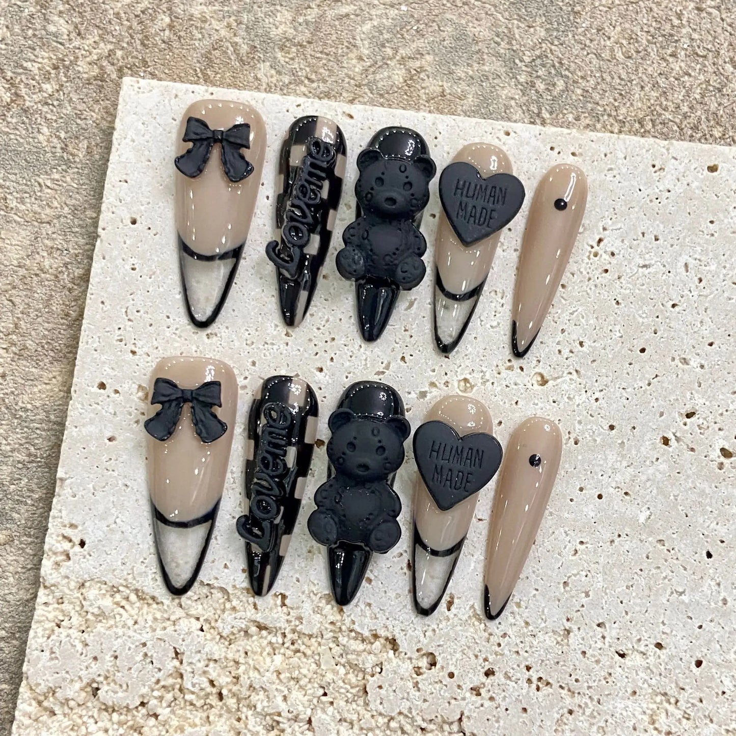 Nuevo estilo 3D colorido francés diamantes de imitación uñas postizas hechas a mano