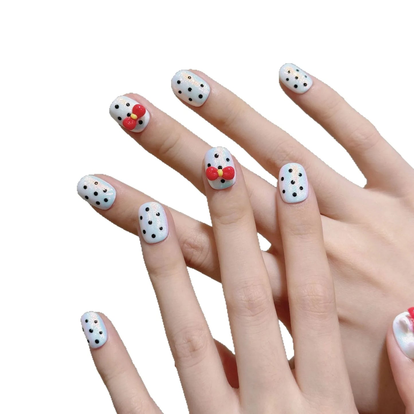 Venta caliente de uñas cortas manuales con lazo de lunares moldeado a mano en 3D