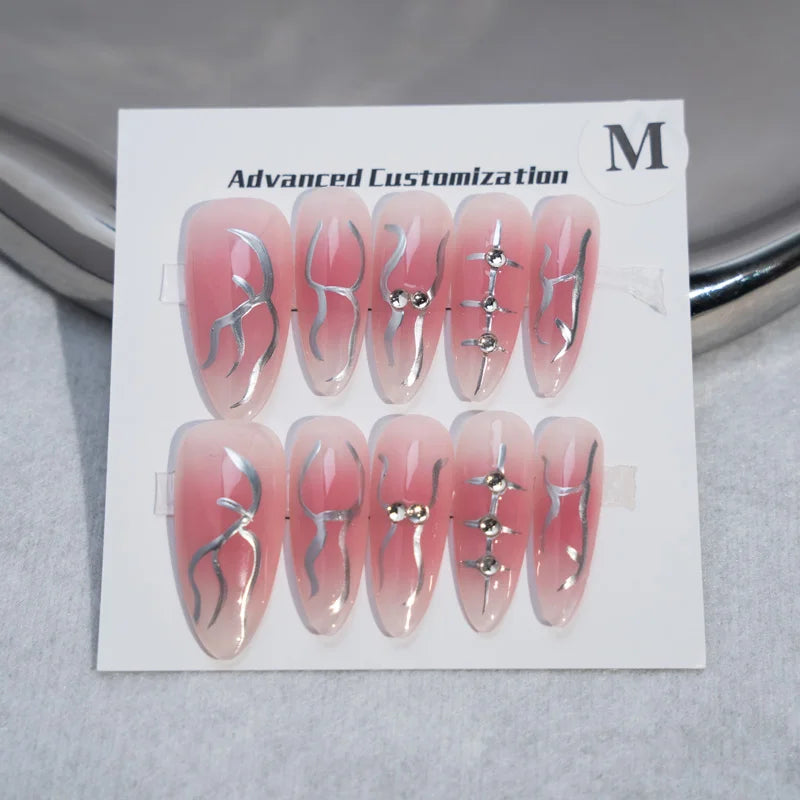 High Pink Fluorescent Nails Cute Girl Art Pure Hand-pressed Nails