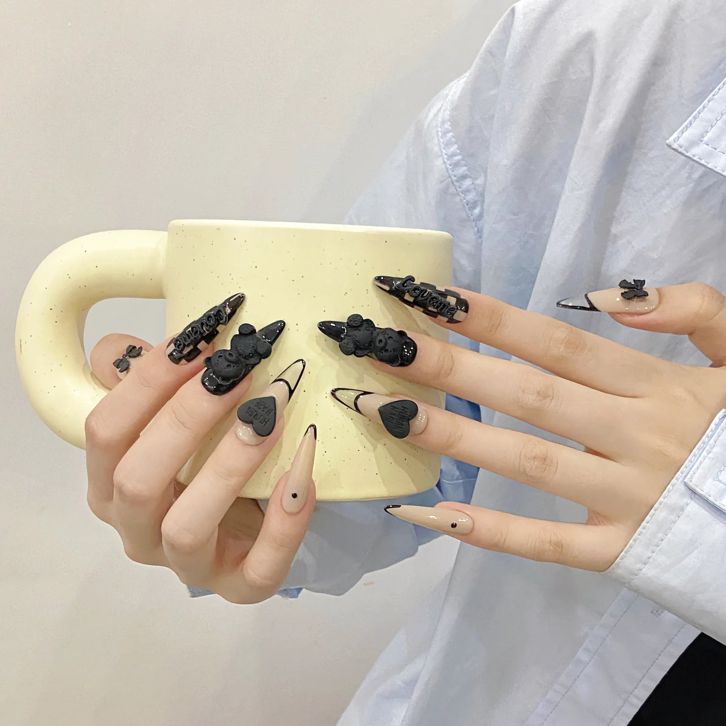 Nuevo estilo 3D colorido francés diamantes de imitación uñas postizas hechas a mano