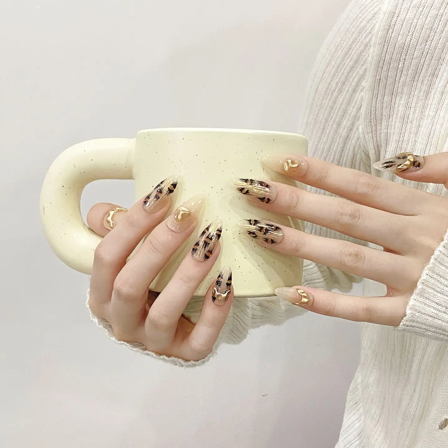 Uñas postizas artificiales de lujo, hechas a mano, de gel francés de cobertura completa, desmontables, prensadas a mano, uñas adhesivas