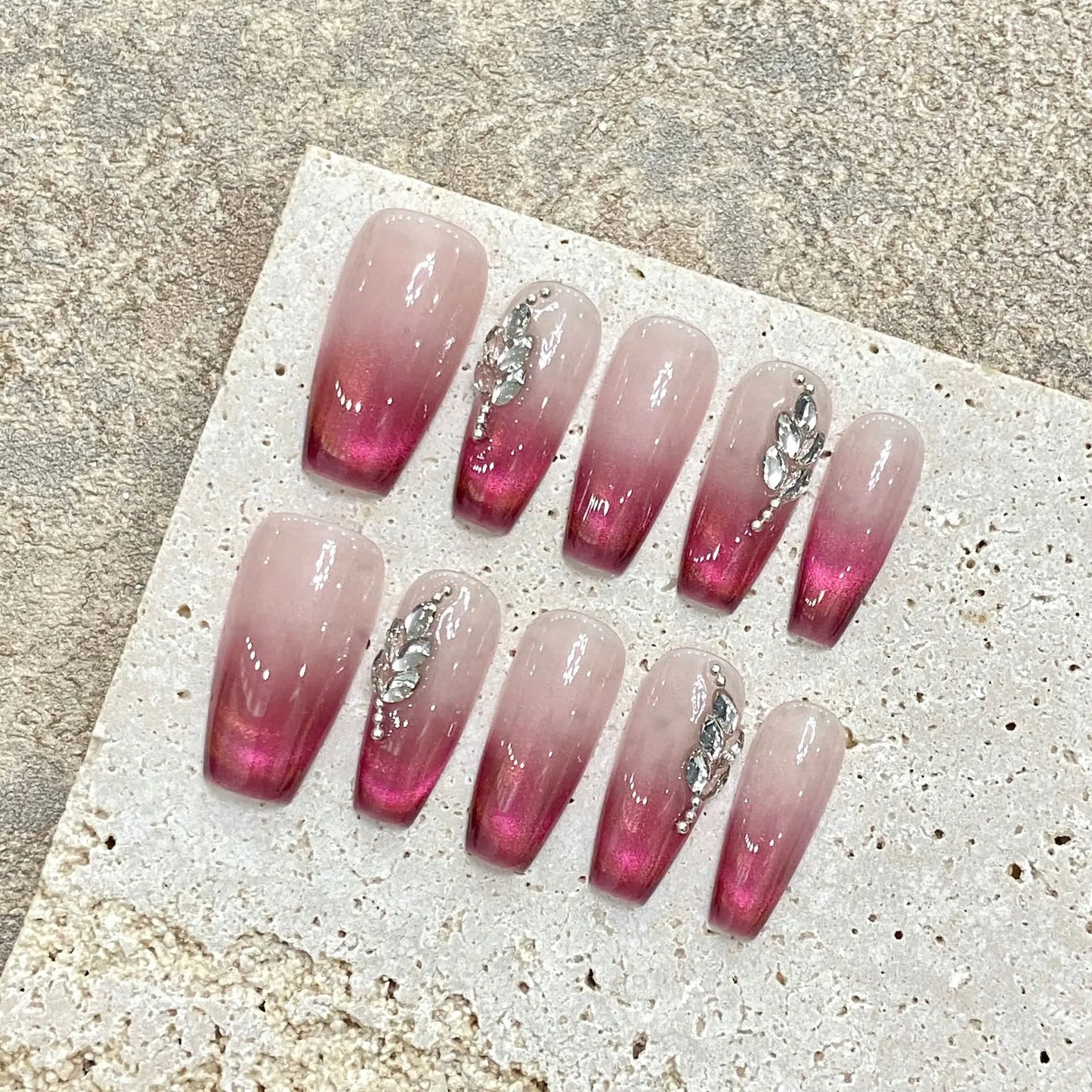 Uñas postizas francesas reutilizables de alta calidad, hermosas y de lujo, hechas a mano con purpurina.