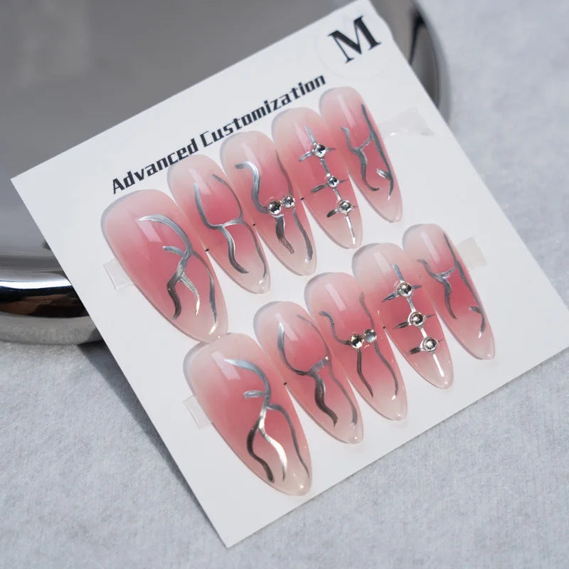 High Pink Fluorescent Nails Cute Girl Art Pure Hand-pressed Nails