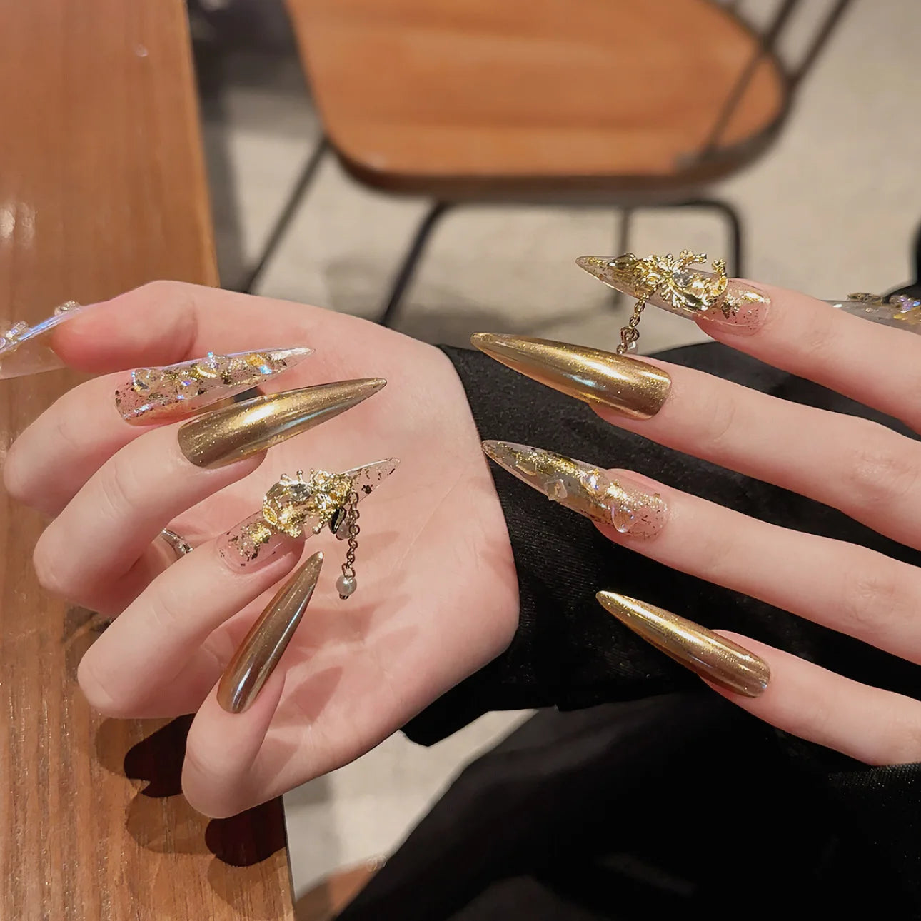 Latest High Quality Stick on Nails Glitter Luxury Ballerina French Press on Nails Acrylic ABS Gel Artificial Nails
