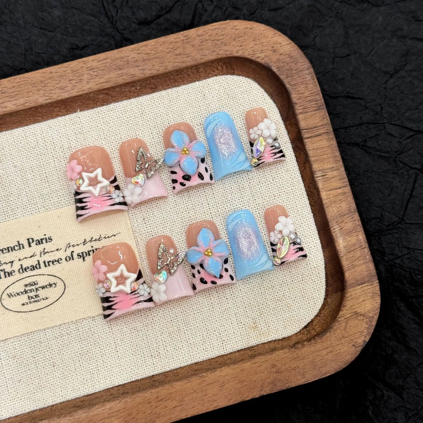 Diseño personalizado de marca propia, diseño corto de pico de pato 3D floral, arte de uñas hecho a mano