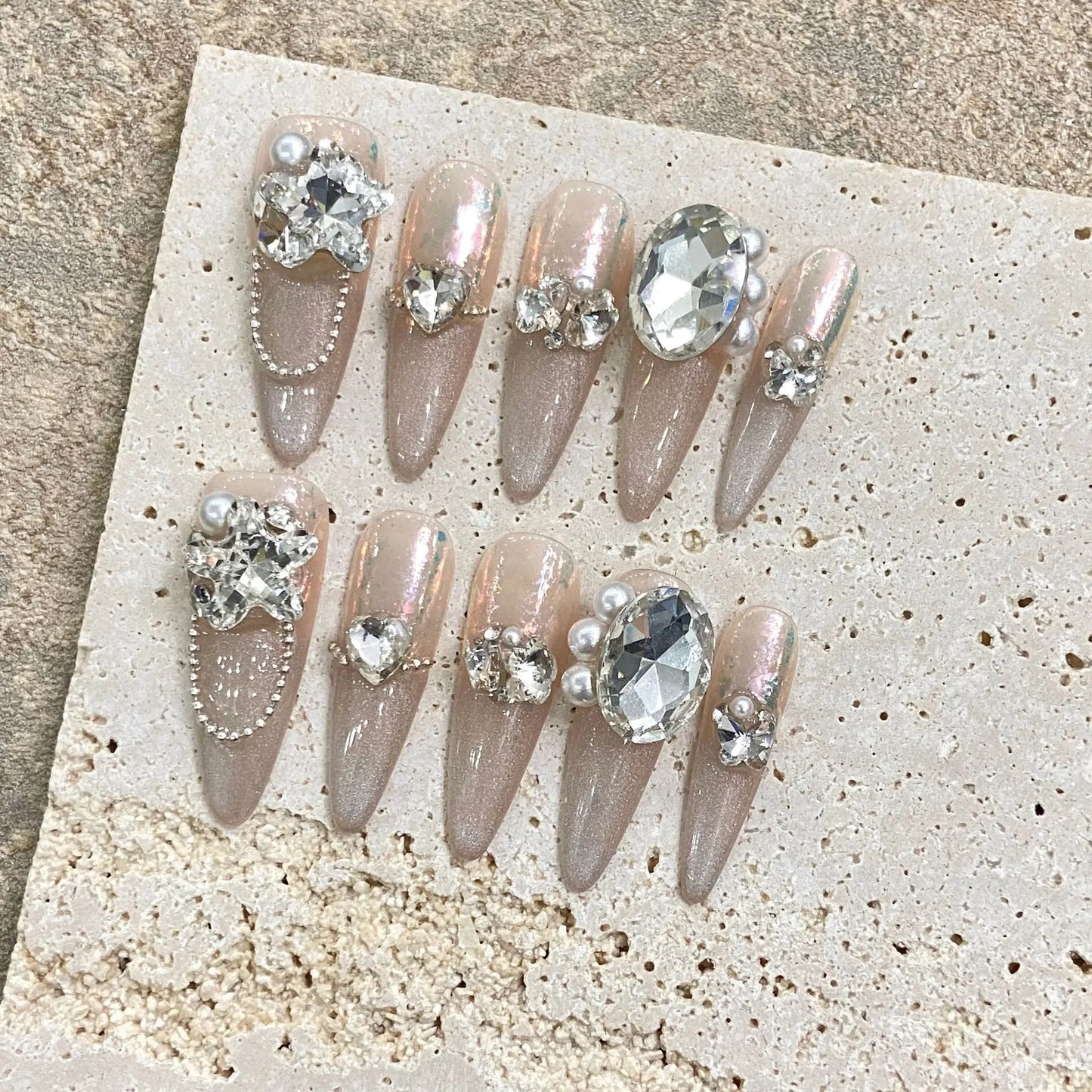 Cat's Eye Diamond Stick on Nails Rhinestone Decorative Design Press on Nails False Nails
