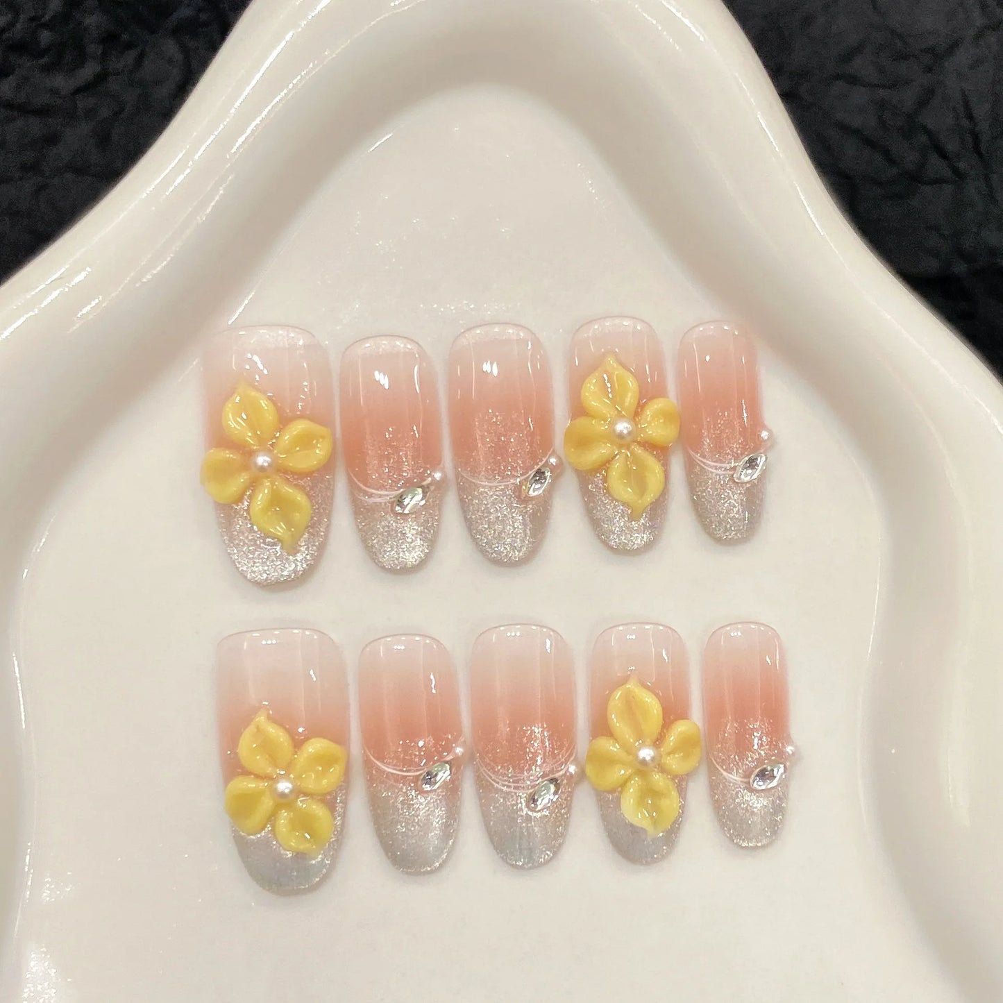 Uñas postizas artesanales con efecto ojo de gato brillante, pintadas a mano, con degradado en rubor, nuevo diseño, uñas postizas totalmente hechas a mano.