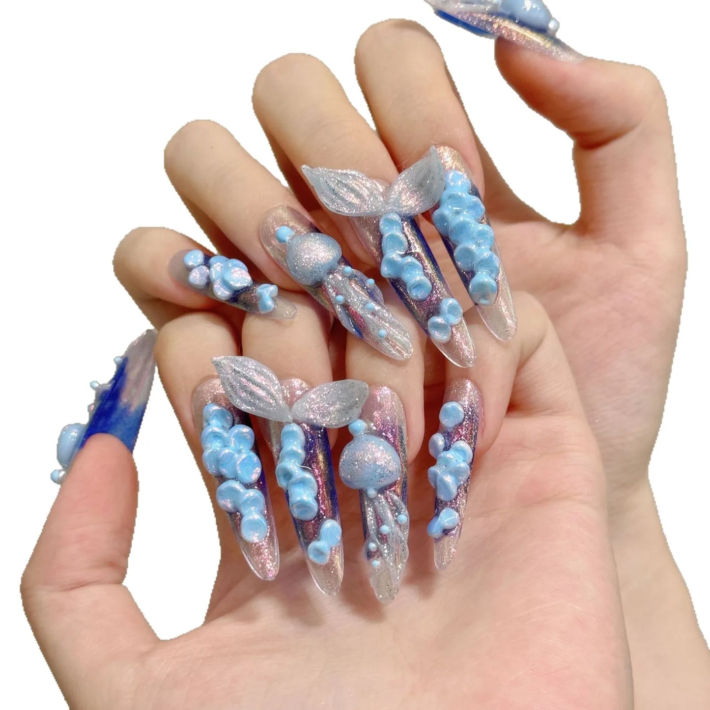 Arte de uñas de sirena medusa 3D pintado a mano de moda con una atmósfera fresca y un uso duradero.